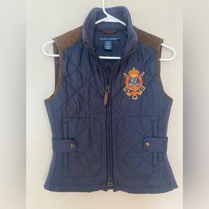 Ralph Lauren quilted equestrian vest with suede and crest women’s